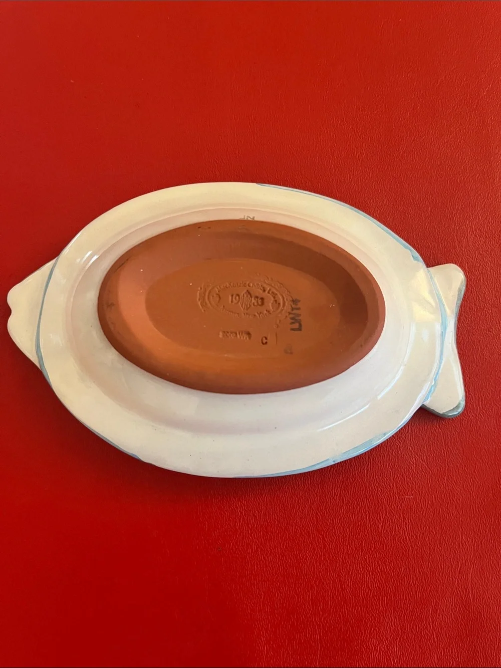 Vintage 1983 Hand-Painted Fish Ceramic Dish in Pink and Yellow
